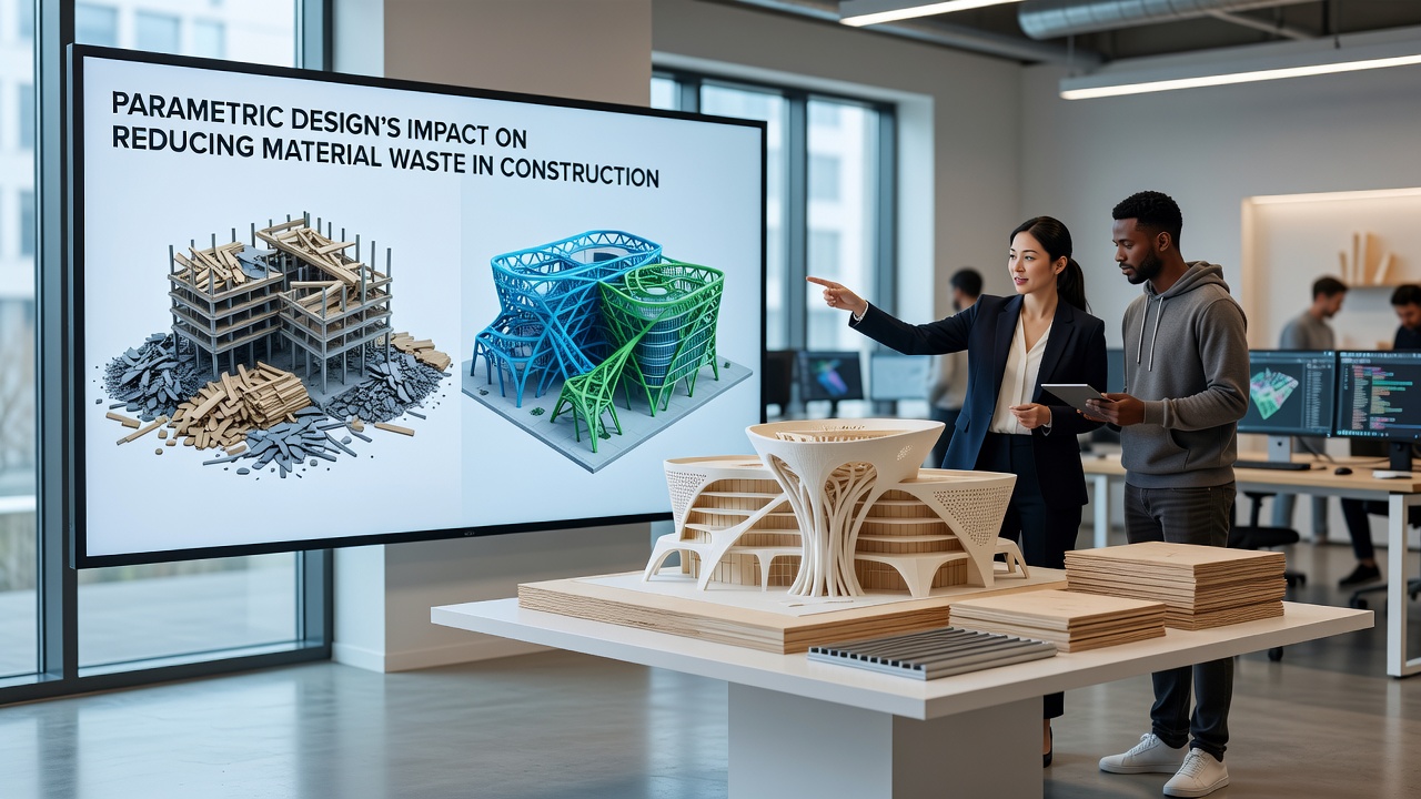 Construction site using parametrically optimized prefabricated components to minimize on-site cutting and waste